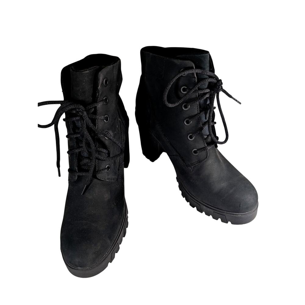NWOT-1 SHOW! TIMBERLAND! BLACK GENUINE LEATHER NUBUCK FINISH HEEL BOOTS! 9.5M - Picture 4 of 11